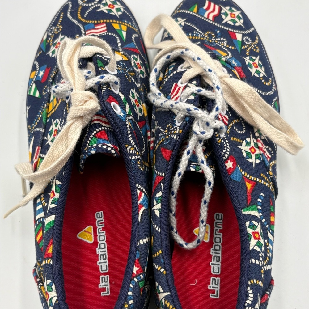 Vintage Liz Claiborne Nautical Canvas Sneakers Navy Blue Womens Size 7M - Picture 8 of 12